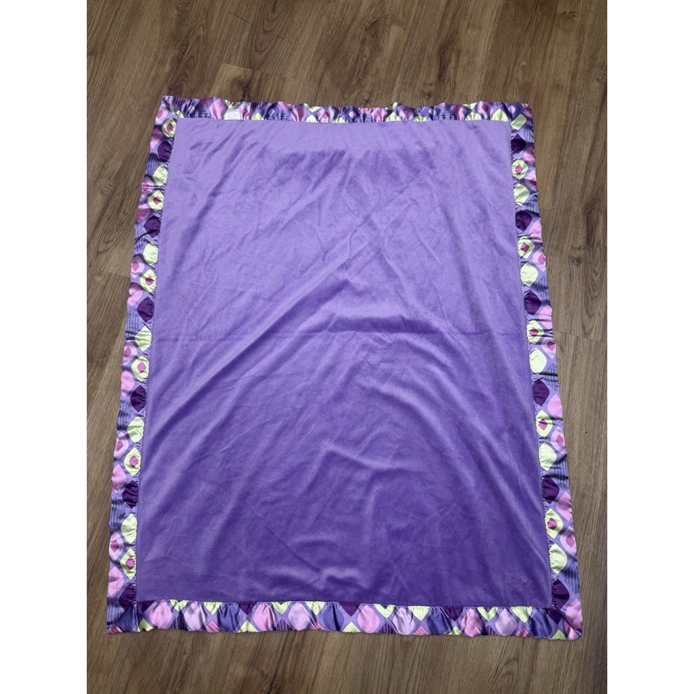 Baby Boom Purple Green Diamonds Baby Blanket Sherpa Back Satin Trim Soft 37x30